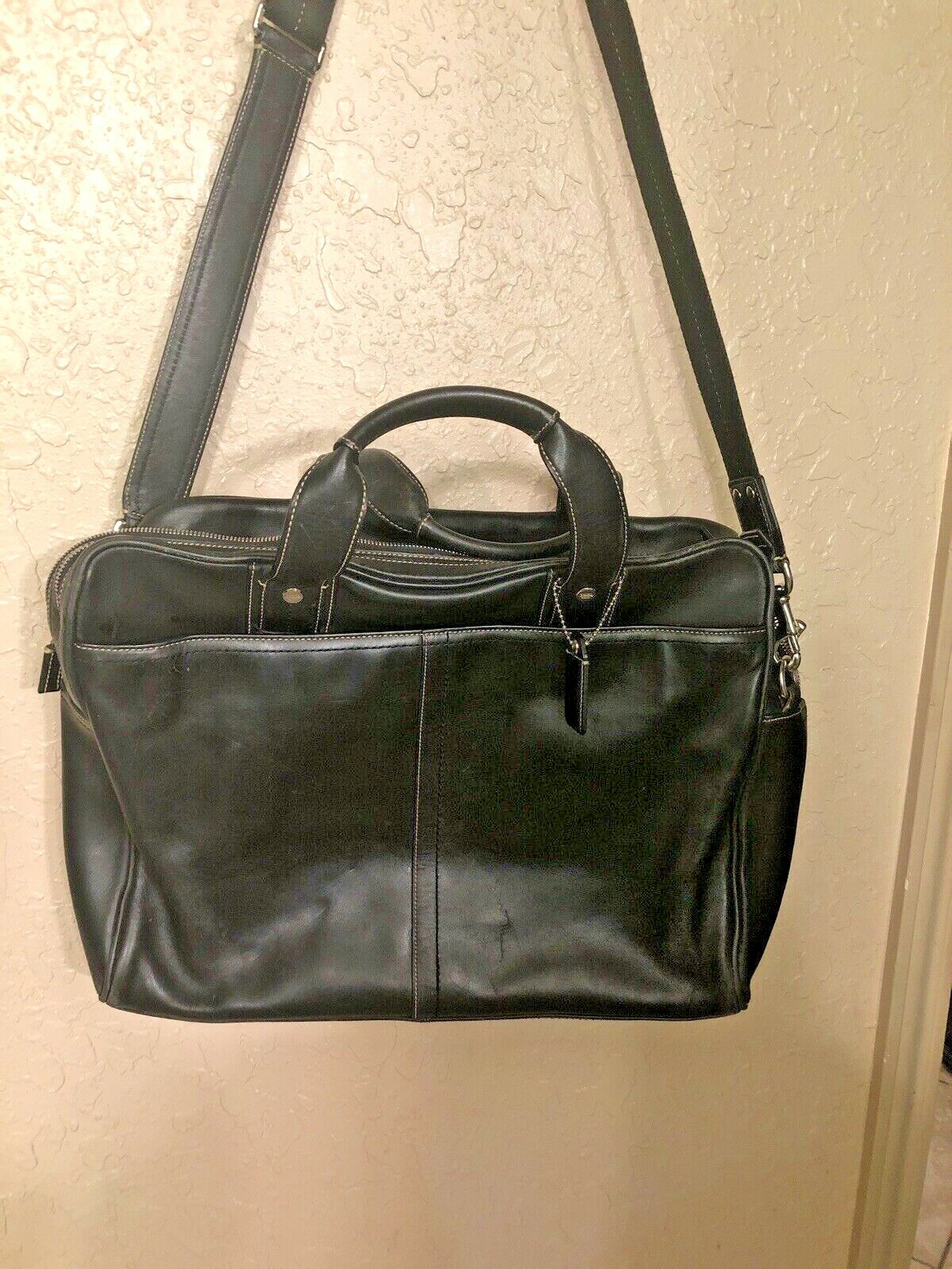 VINTAGE COACH LAPTOP BRIEFCASE MEN OR WOMEN BLACK W WHITE STITCHING