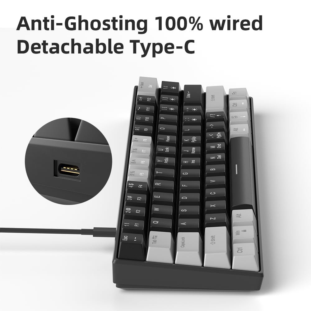 60% Mechanical Gaming Keyboard,Mixed Color Keycaps Gaming Keyboard with Linea…