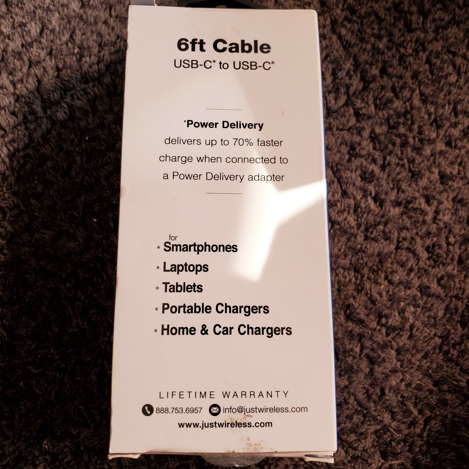 Just Wireless 6′ USB-C to USB-C Power Delivery Cable – Black