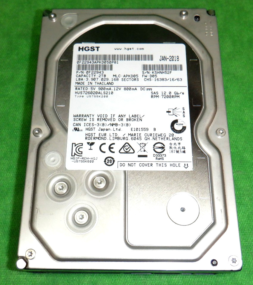 HGST 2TB LFF SAS Hard Disk Drive 0F22943 3.5″ 7.2k 12Gbps HDD 95% LIFE LEFT