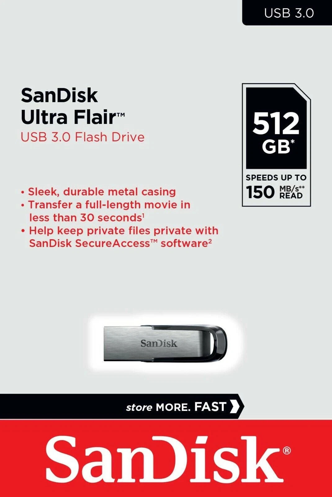 SanDisk 512GB Ultra Flair USB 3.0 Flash Drive