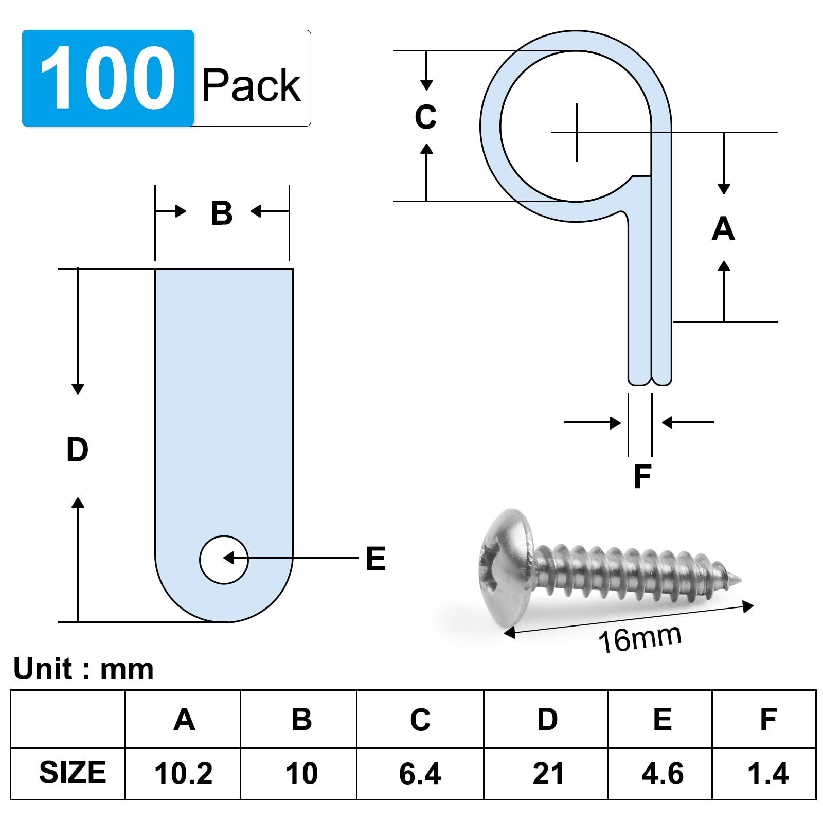 100 Pcs 1/4 Inch Rtype Cable Clips Clamp Kit Nylon Mounting Cord Fastener Clips