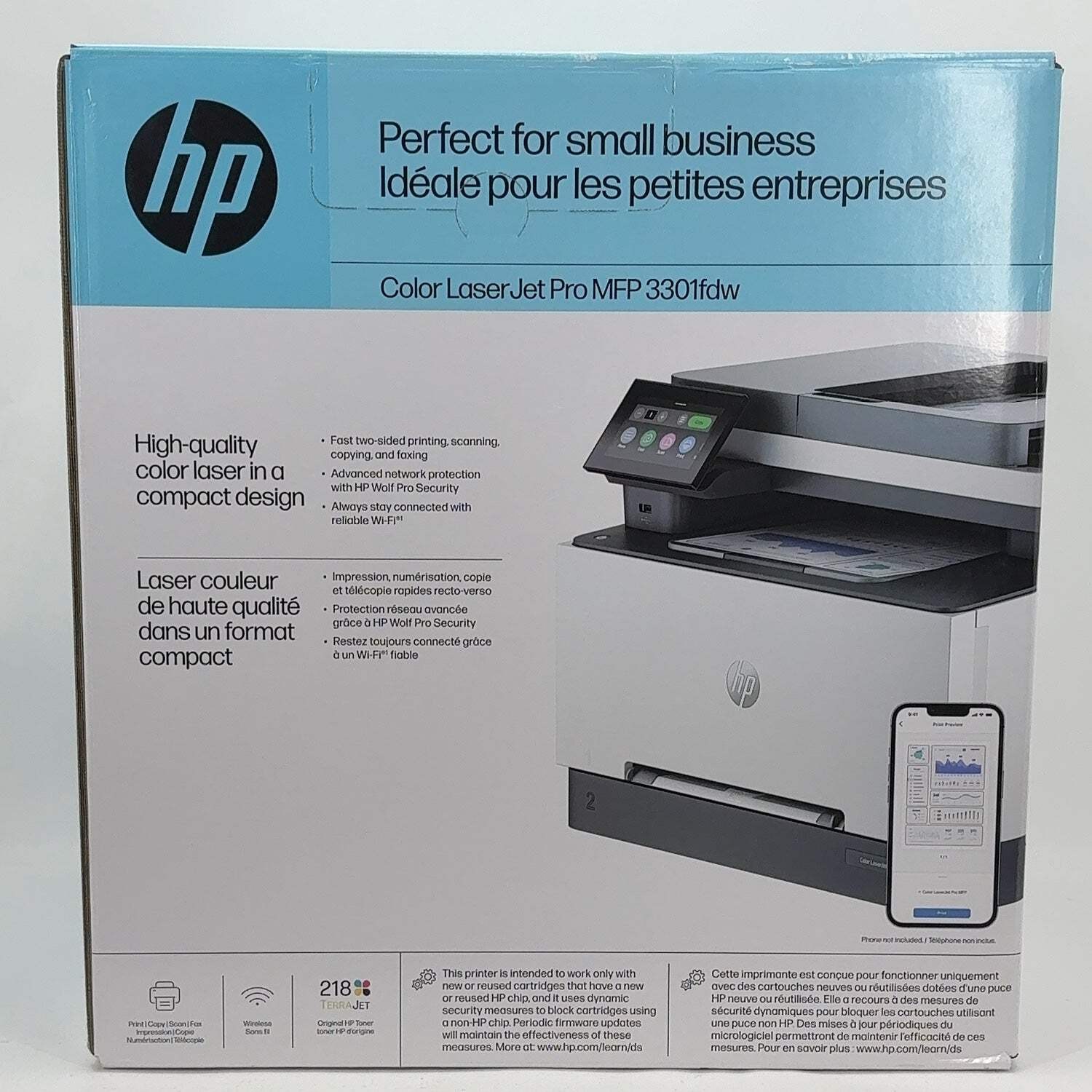 New HP Color LaserJet Pro MFP All In One Laser Color Printer White 3301FDW