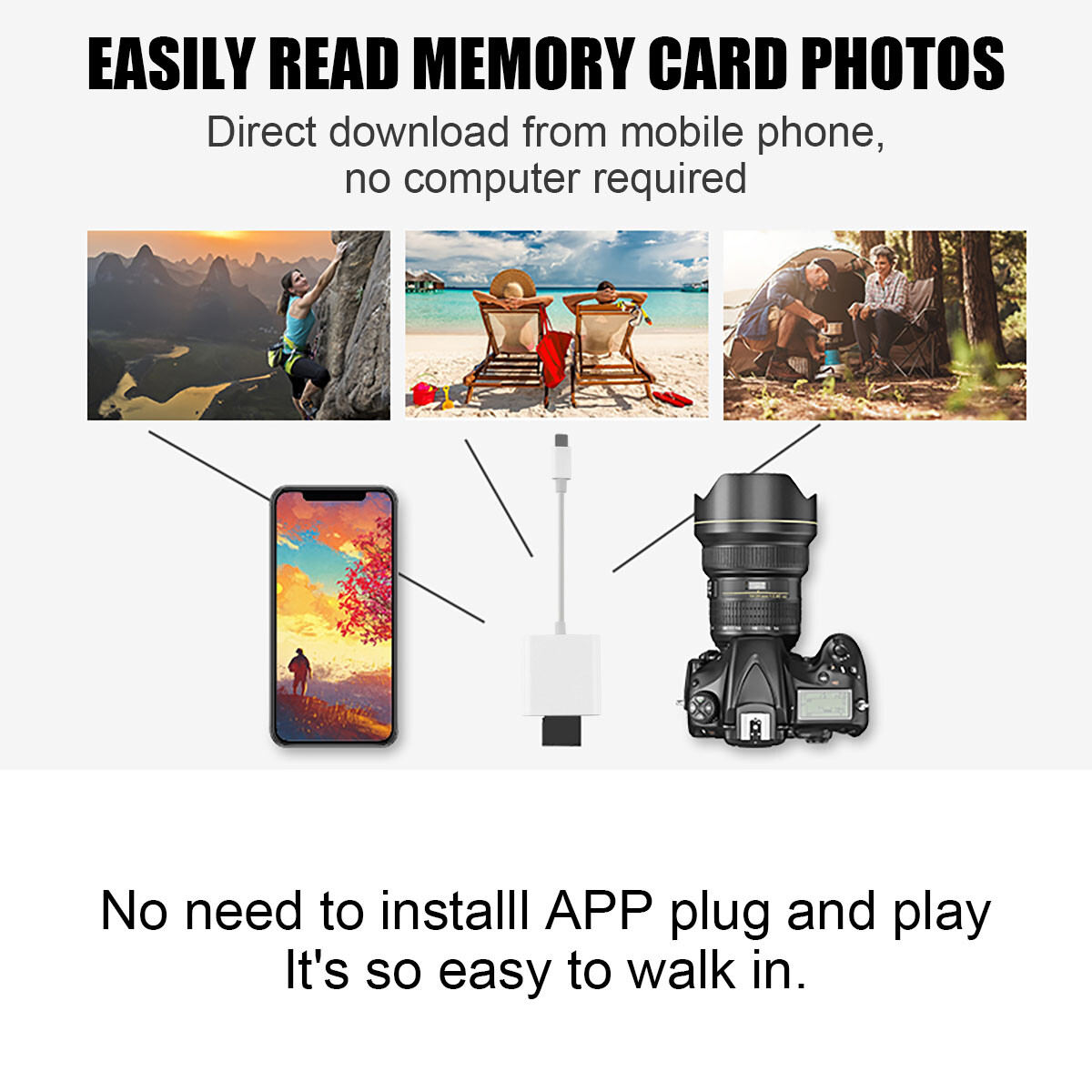 2in1 Micro SD/TF Dual Slot Memory Card Reader for iPhone iPad Camera Adapter Lot