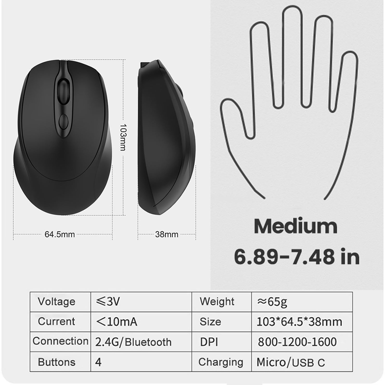 Wireless Bluetooth Mouse USBC for MacBook Air Laptop, USB C Rechargeable Wire…