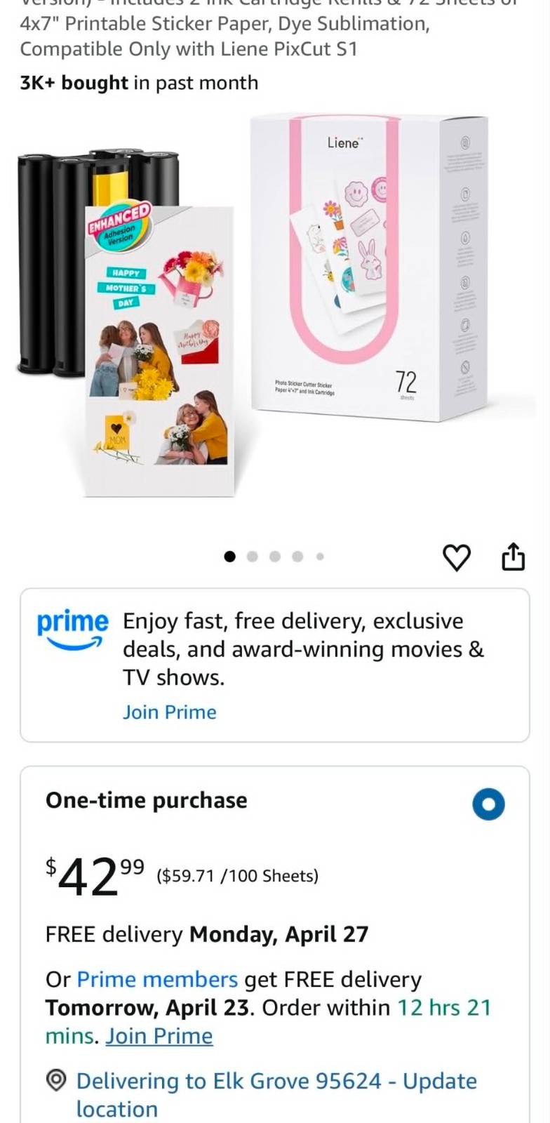 4 Pack Liene PixCut S1 Sticker Paper 4×7 + Ink Cartridge 72 Sheets Each NEW