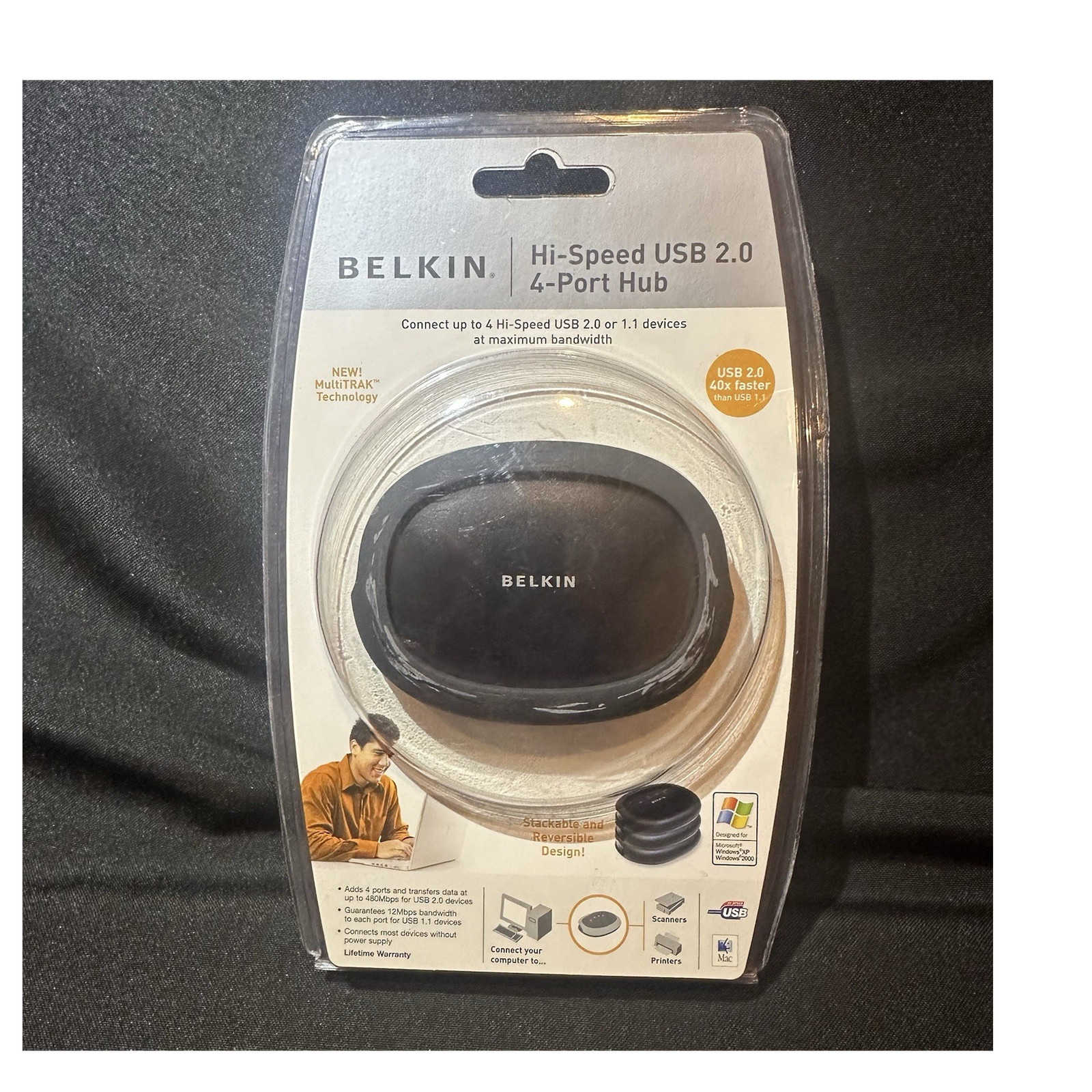 Belkin USB 2.0 Powered 4-Port Hub/Splitter Box Type A/B Black F5U234