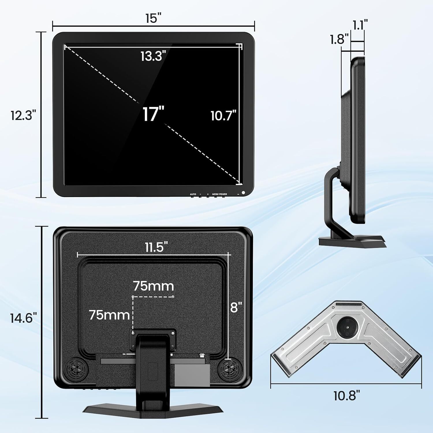 Eyoyo 17″ LCD Screen 1280×1024 HDMI/VGA/BNC Built-in Speakers Video CCTV Monitor
