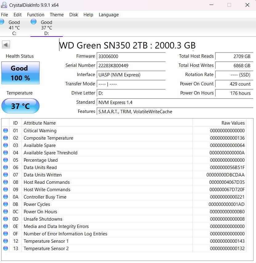 Western Digital WD Green SN350 2TB NVMe M.2 Gen 3.0 x 4 SSD WDS200T360C-00AZL0