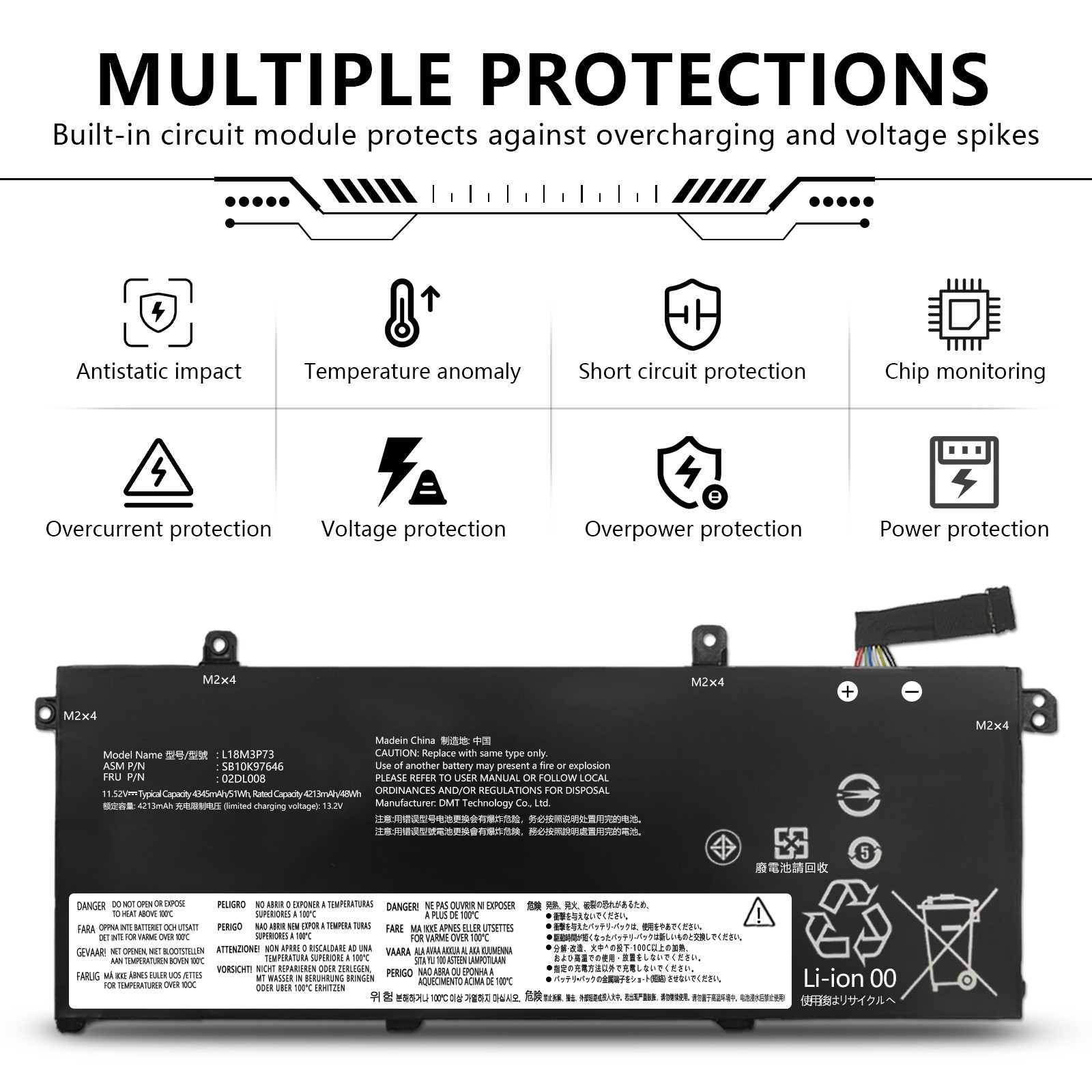 L18M3P73 Battery For Lenovo ThinkPad T490 T495 P14s T14 Gen 1st 2nd Series 51Wh