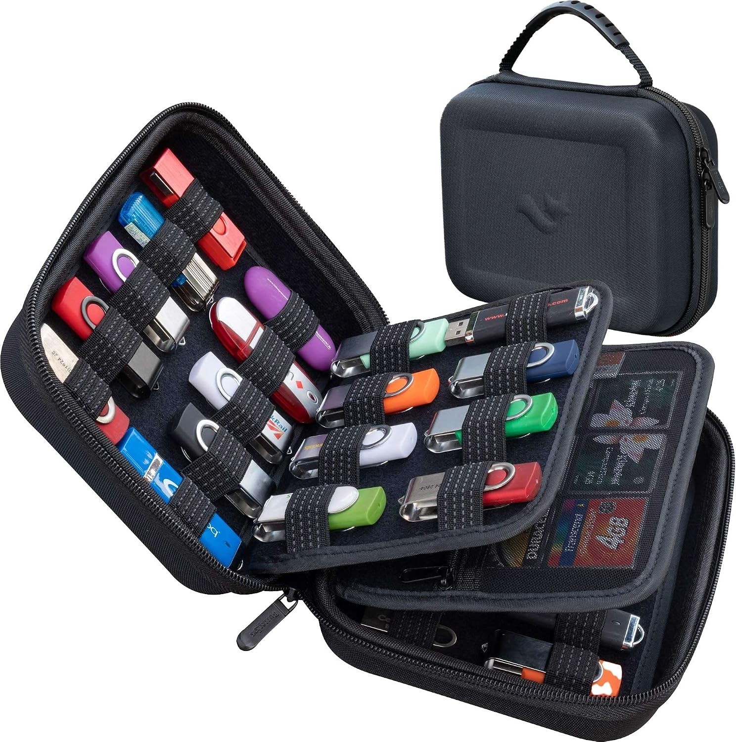 USB and SD Card Storage Holder with Mesh Pocket – Large Capacity