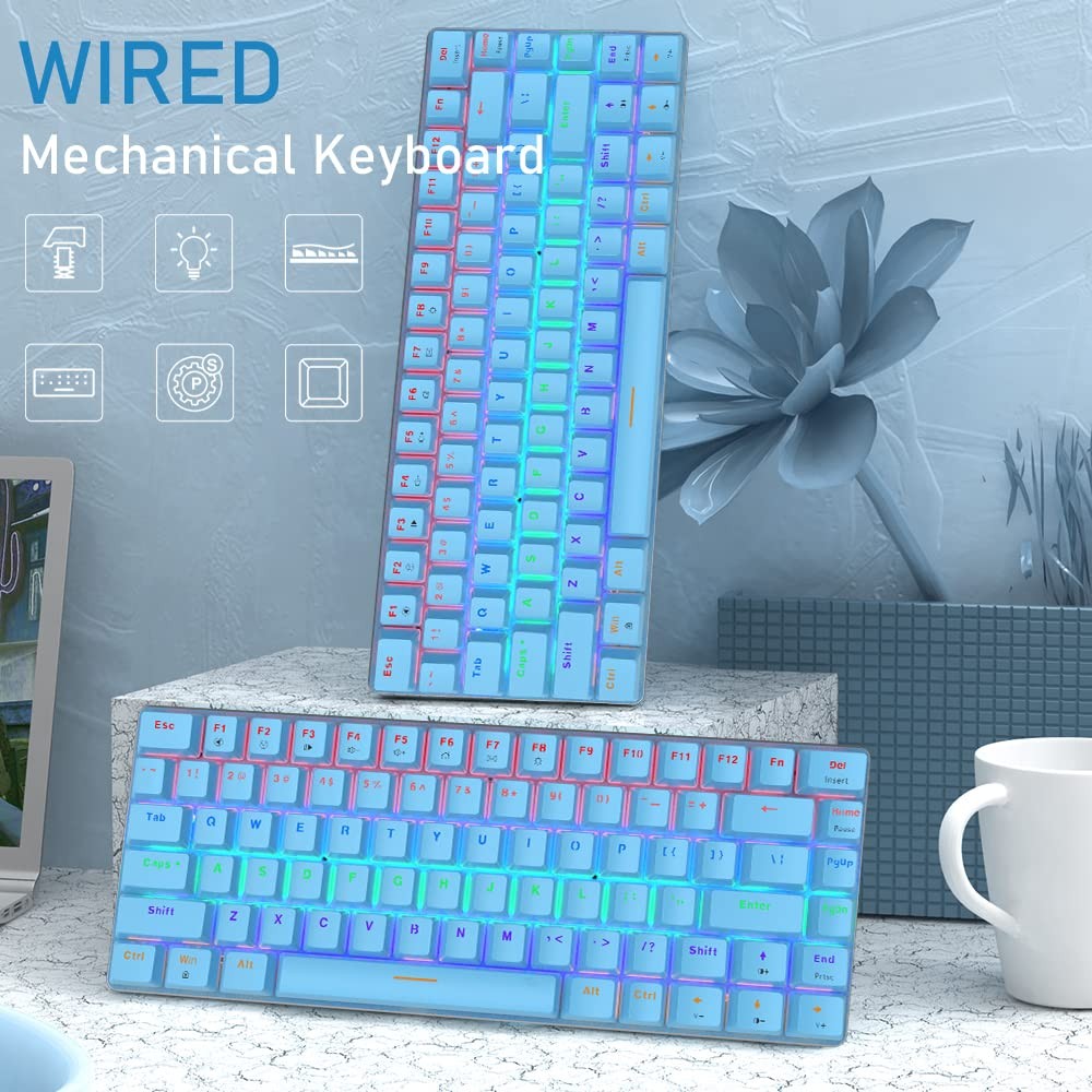 Wired Gaming Mechanical Keyboard USB Metal Blue Switch Rainbow LED Backlit