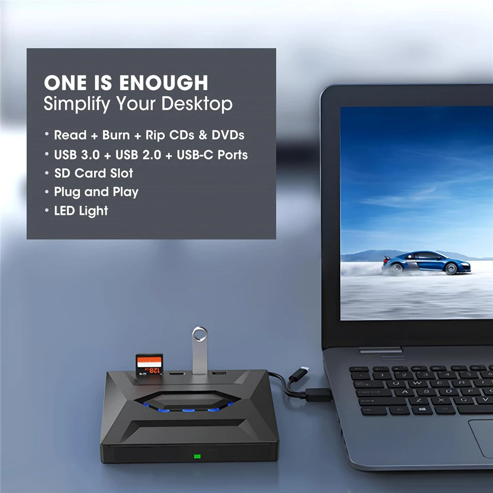 External CD DVD Drive USB 3.0 Writer Burner Player for PC Laptop Windows 11 10