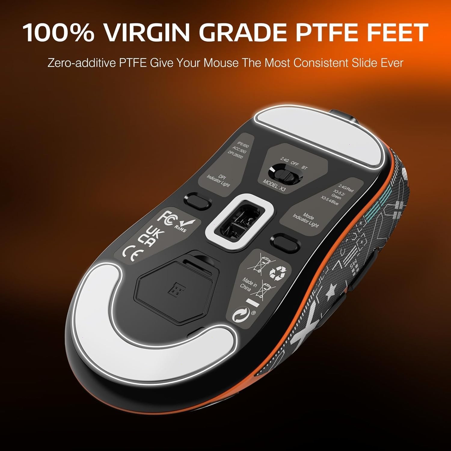 ATTACK SHARK X3 Wireless Gaming Mouse, BT/2.4G/USB-C Ergonomic Computer Mouse