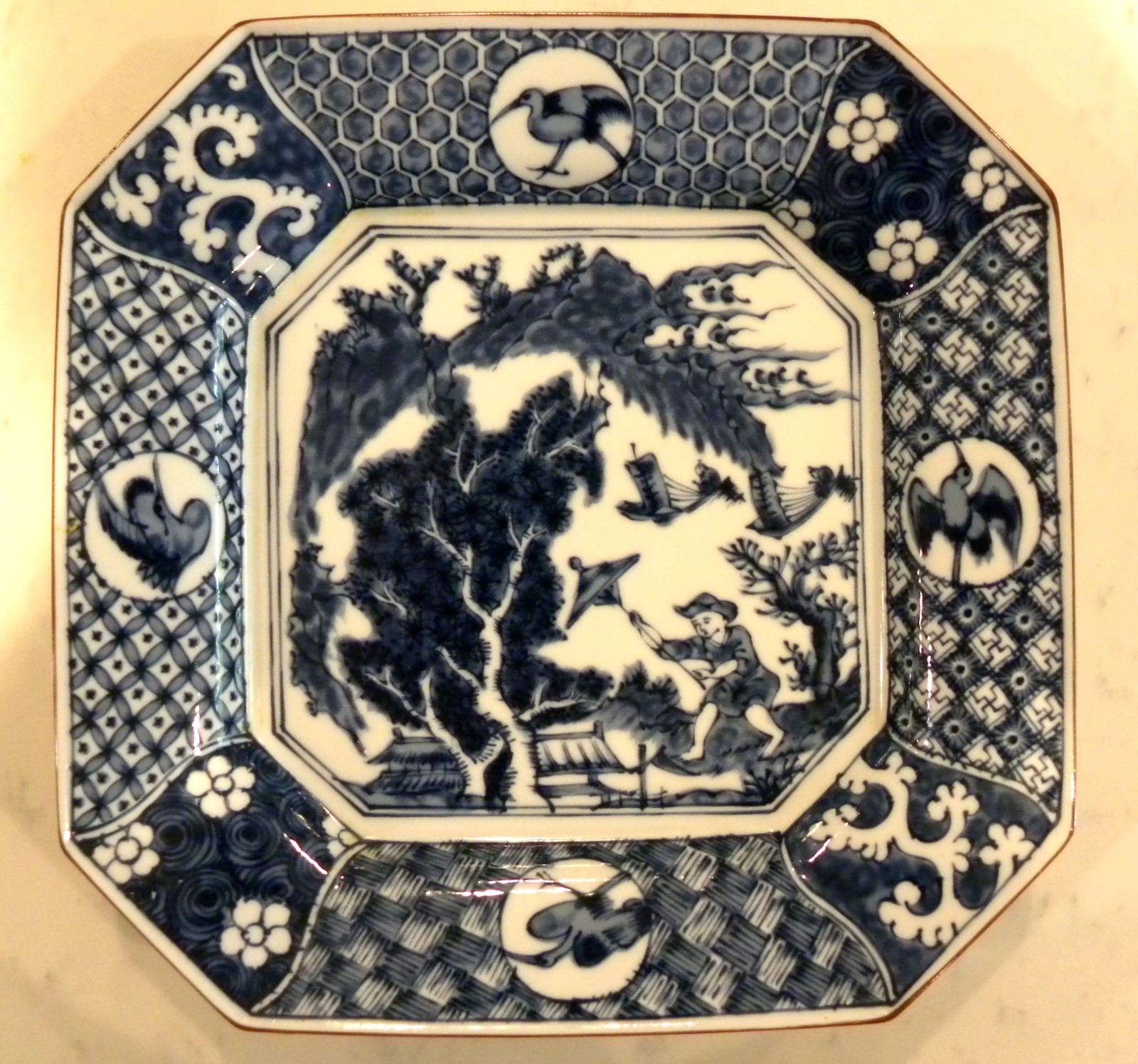 Hand Painted Ching-Te Chen Fine Japanese China Blue White Porcelain 8.5″ Plate