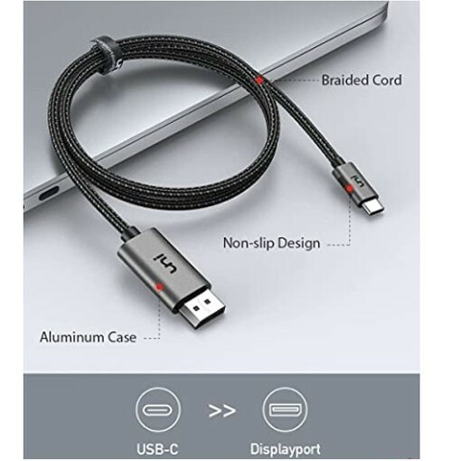 6 FT USB C to DisplayPort Cable for Home Office (4K@60Hz, 2K@165Hz)Thunderbolt 3