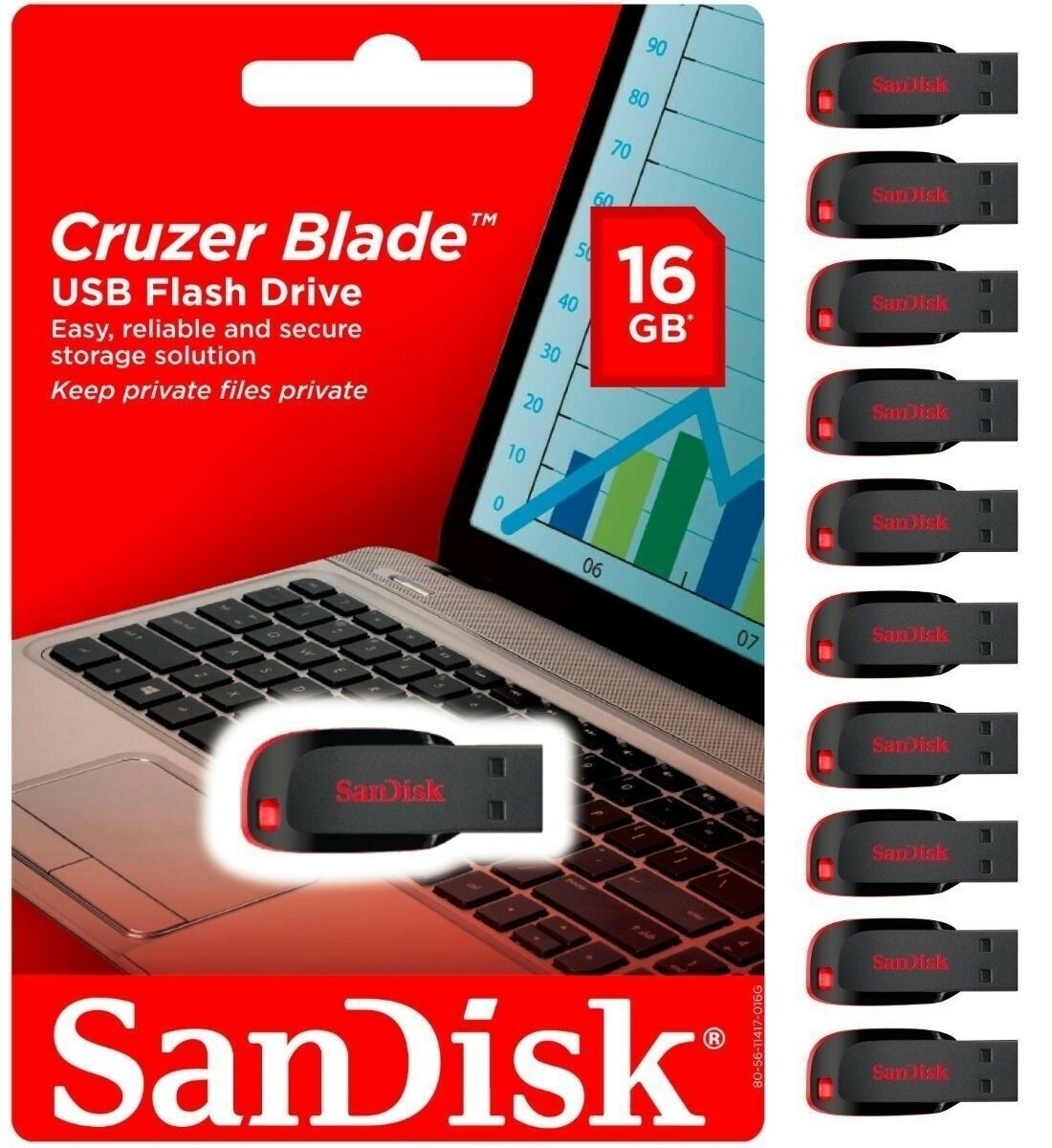 SanDisk Cruzer Blade 16GB USB 2.0 Flash Drive Thumb Drive Memory Stick (10 Pack)