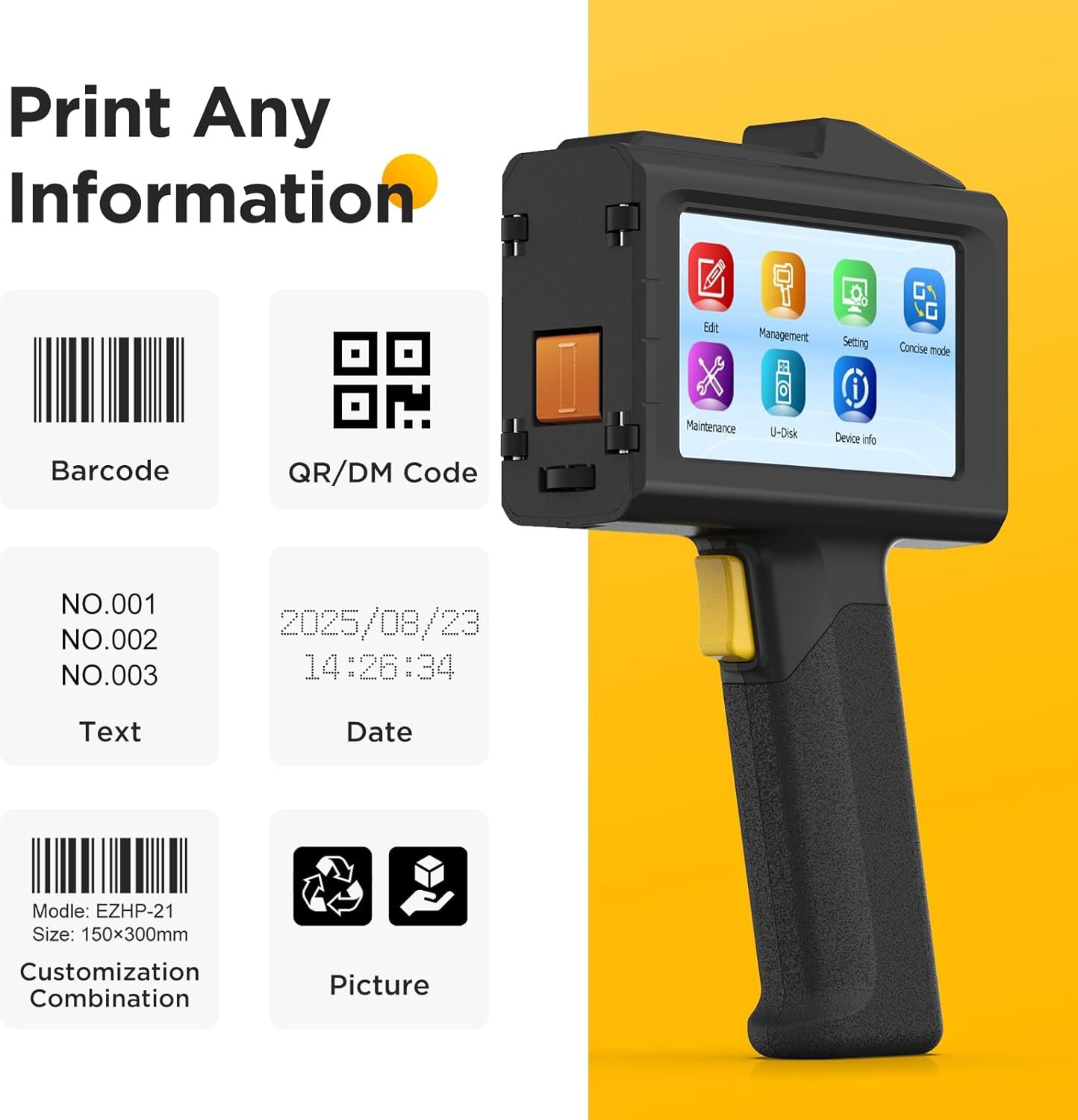 Handheld Inkjet Printer 0.5in Print Height 390g Batch Code