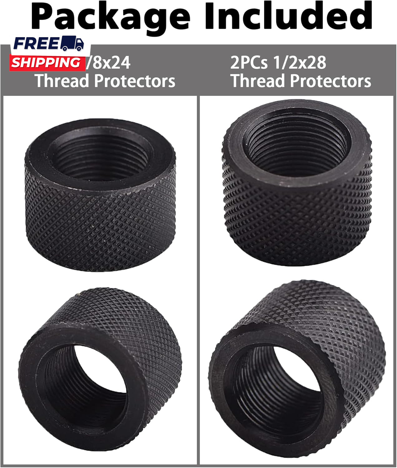4 Pack 1/2 X 28 2PC & 5/8 X 24 2PC Steel Thread Protector