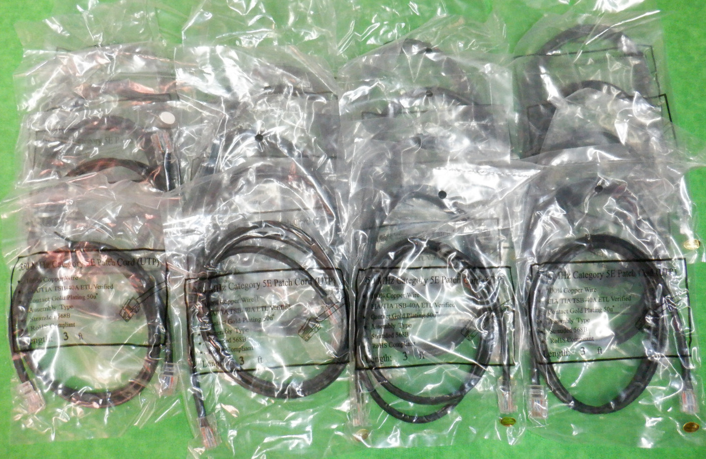 CAT 5E ETHERNET PATCH CABLE BLACK 3 Foot RJ45 NEW LOT OF 20
