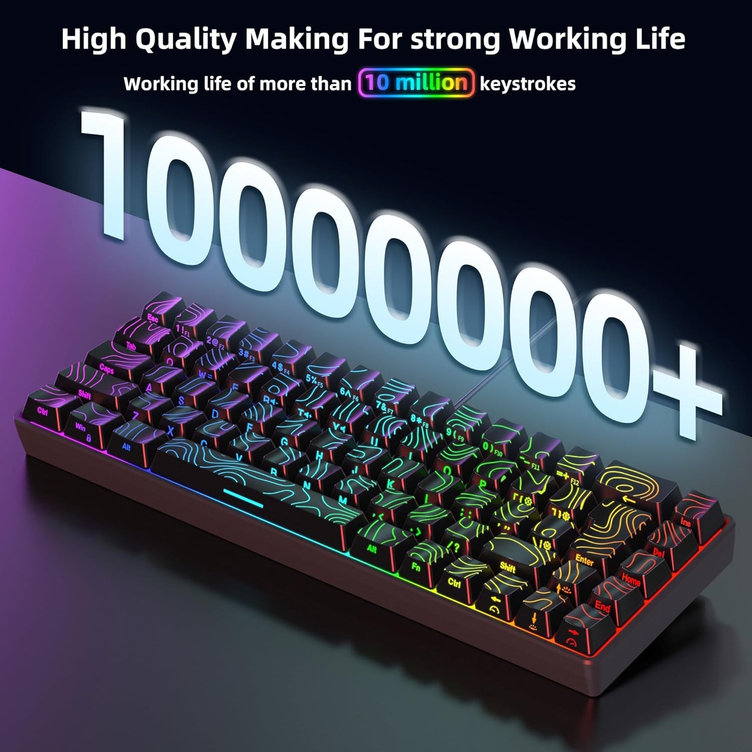 Snpurdiri 65% Gaming Keyboard Membrane RGB Backlit 68 Key Ergonomic Mini Compact