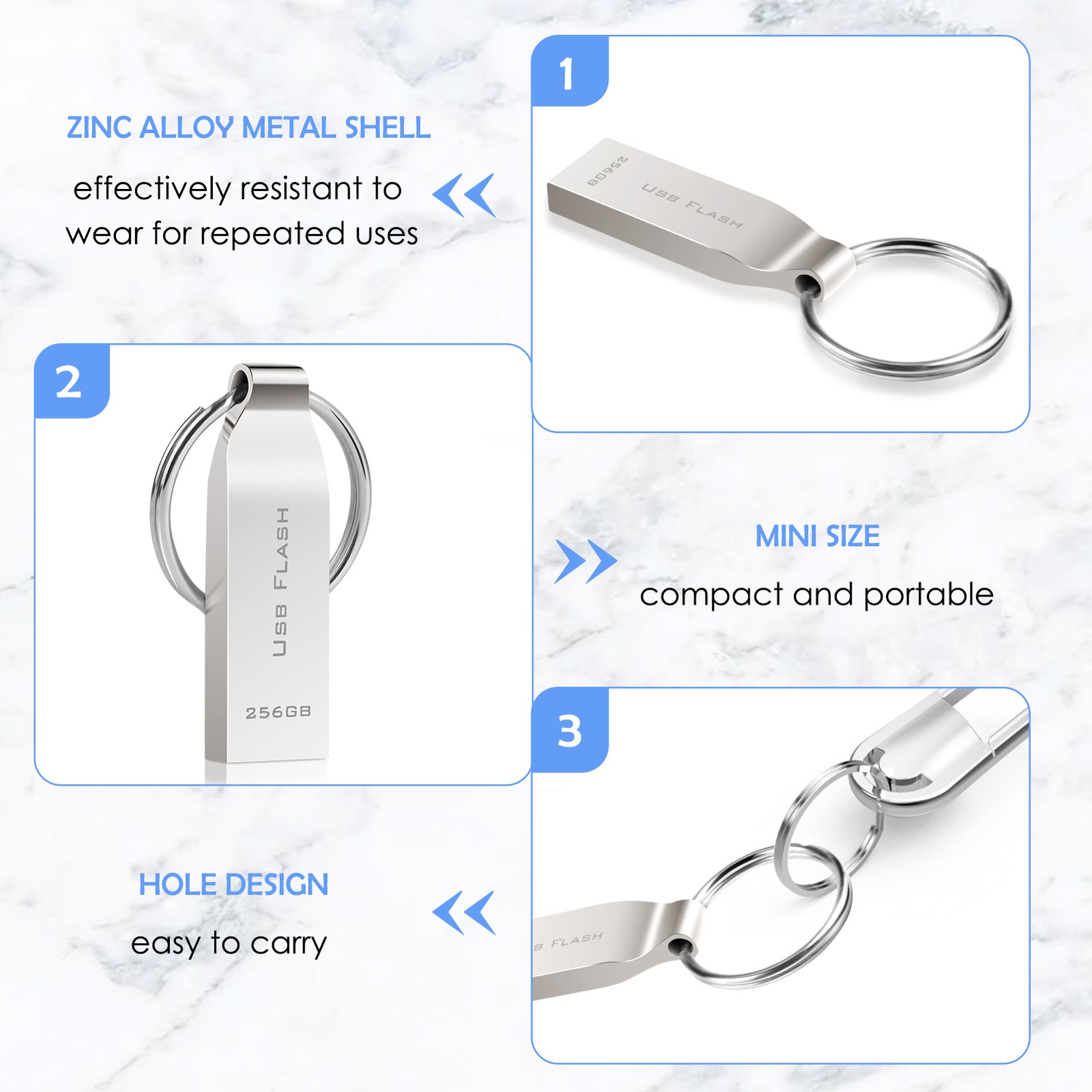 USB Flash Drive 256GB Memory Stick Thumb Drive Pen Drive with Keychain Data Stor