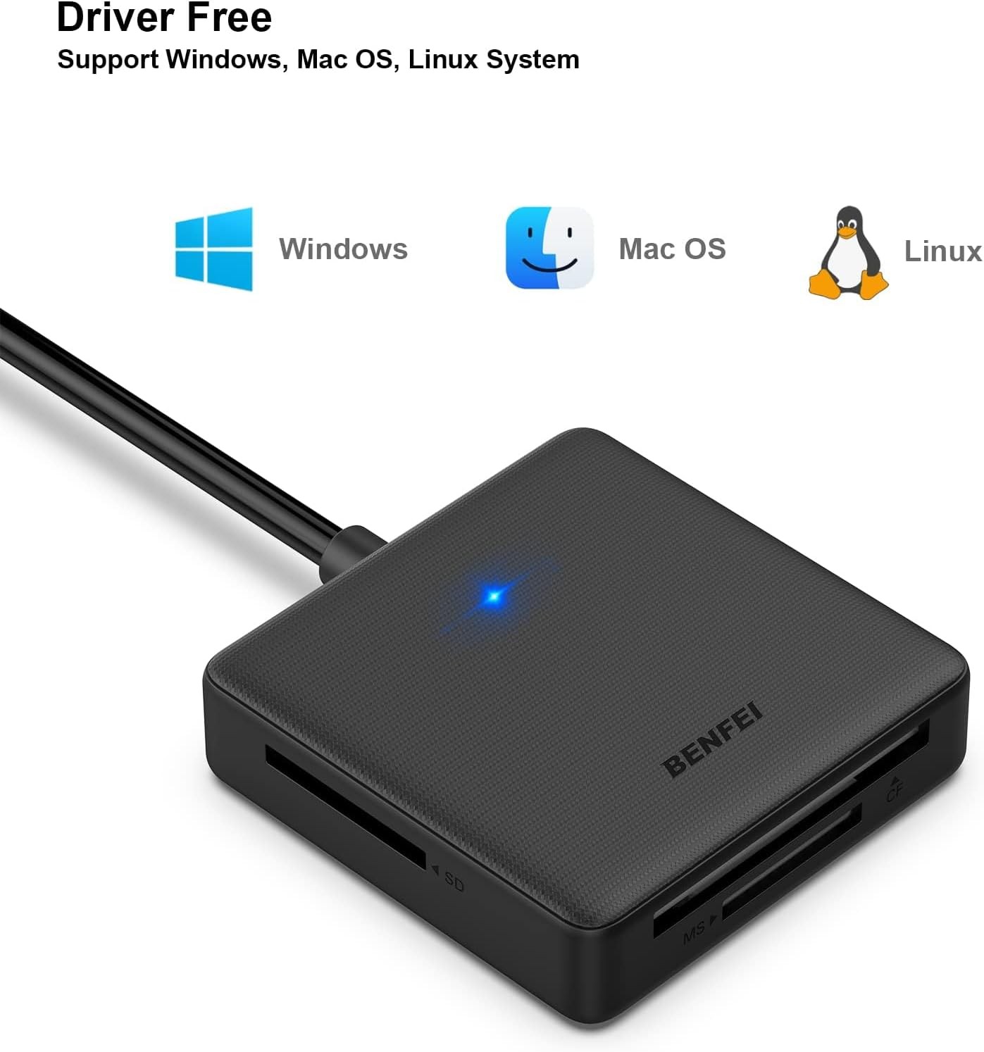 Memory Card Reader 4-in-1 USB 3.0 & USB-C Adapter for SD, Micro SD, MS, CF Cards