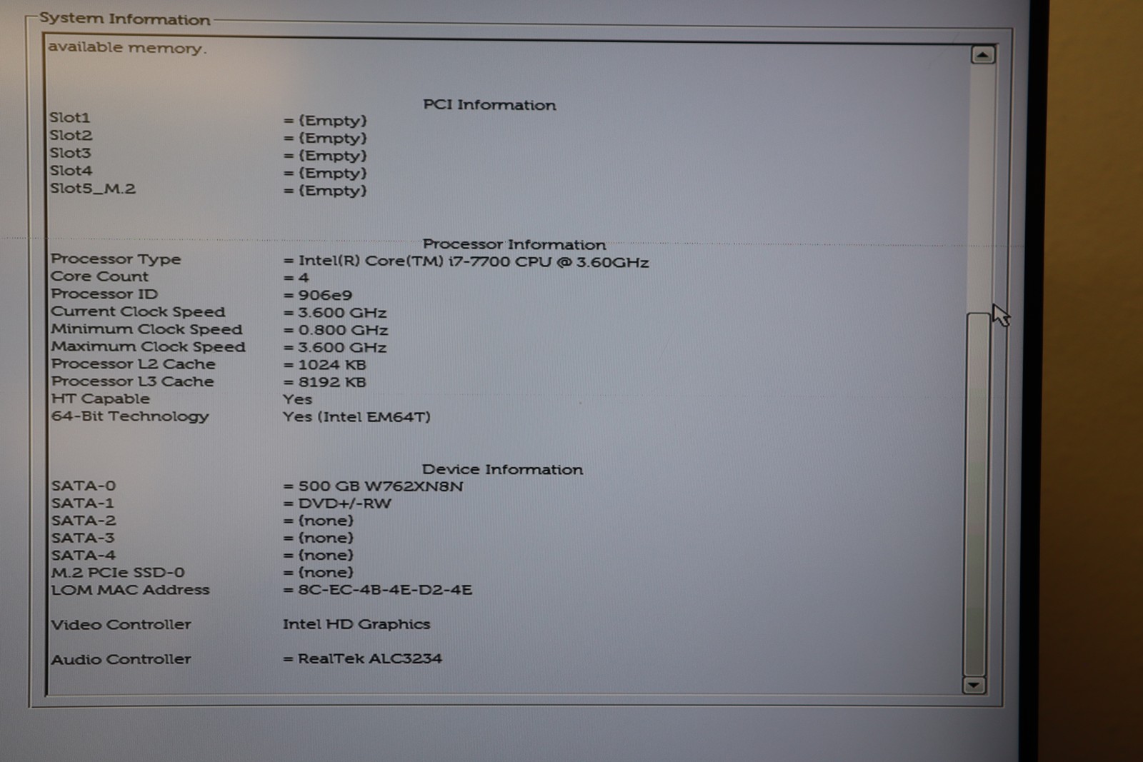 Dell OptiPlex 7050 Desktop Intel i7 7th Gen 8GB RAM 500GB HDD No OS