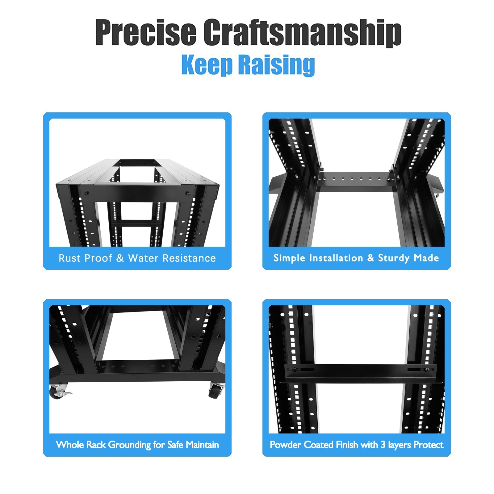 7FT 42U Open Frame Server Network Rack 17″ Deep 600MM 4 Post 3 paris L rails