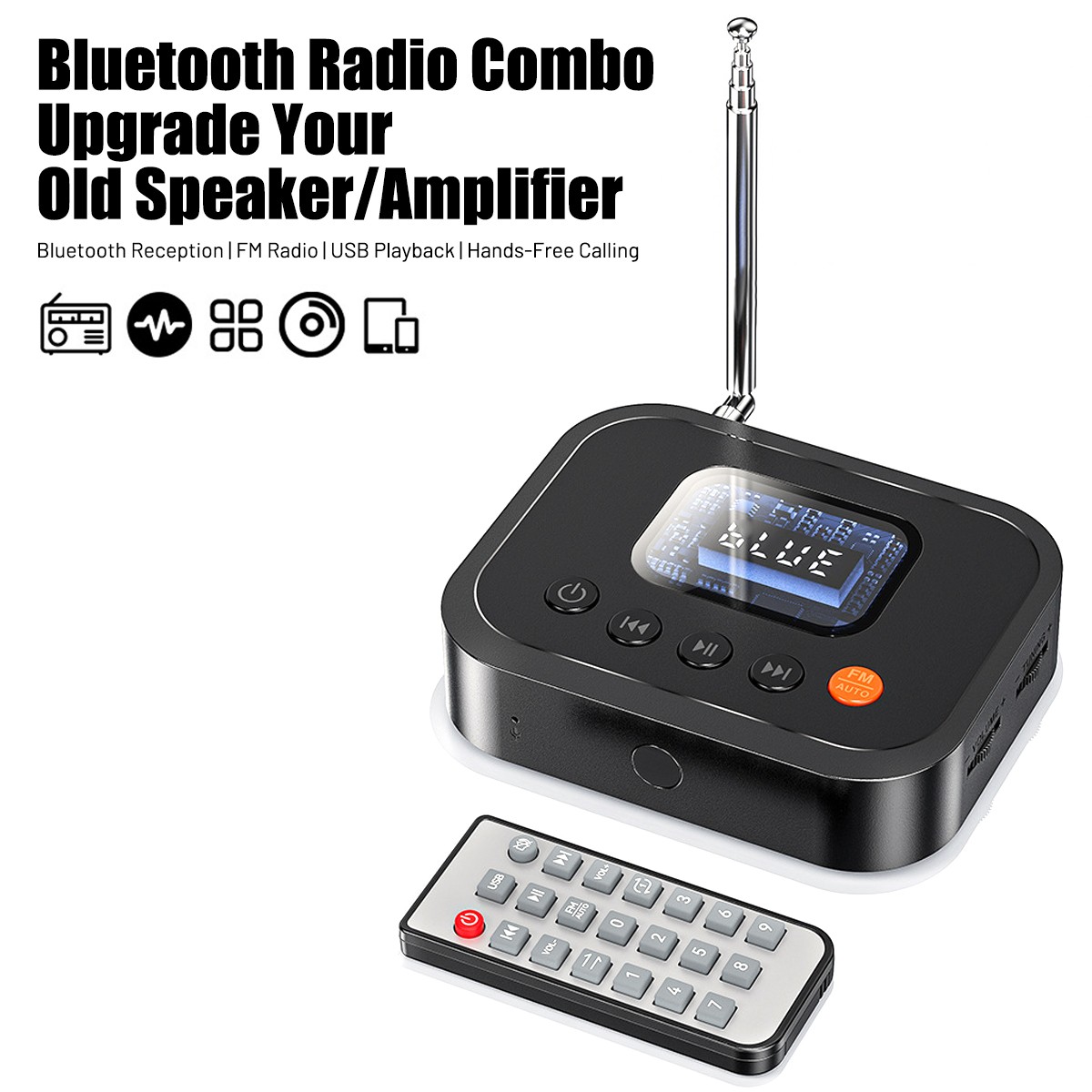 Bluetooth 6.0 Receiver AUX /RCA Wireless Audio Adapter FM Radio Hands-Free Call