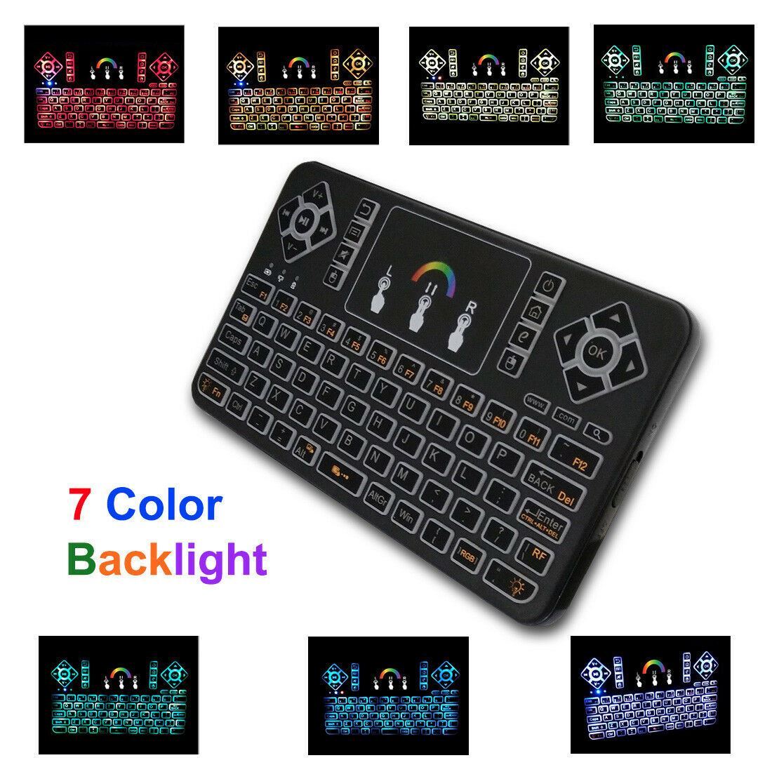 Mini 7 Color Backlit Handheld 2.4 USB Wireless Keyboard Keypad Fly Mouse Remote