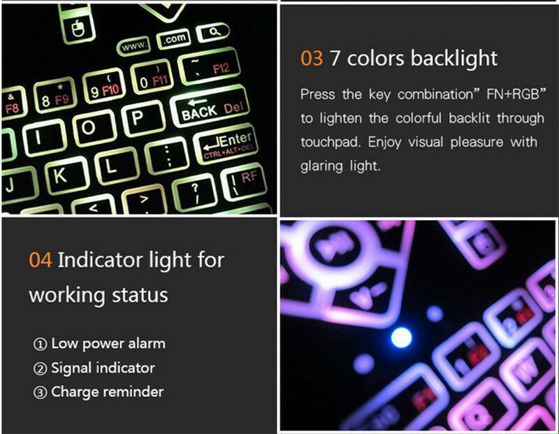 Mini 7 Color Backlit Handheld 2.4 USB Wireless Keyboard Keypad Fly Mouse Remote