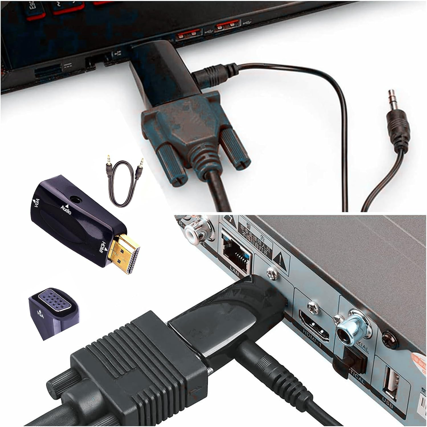 HDMI to VGA Adapter Converter with 3.5Mm Audio Jack Cable 50Cm VGA Female