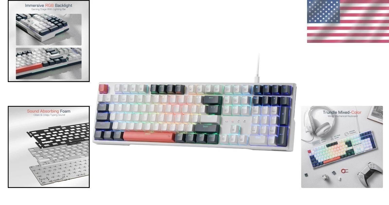 Full Size 108 Keys Mechanical Keyboard with 2 Sets Keycaps
