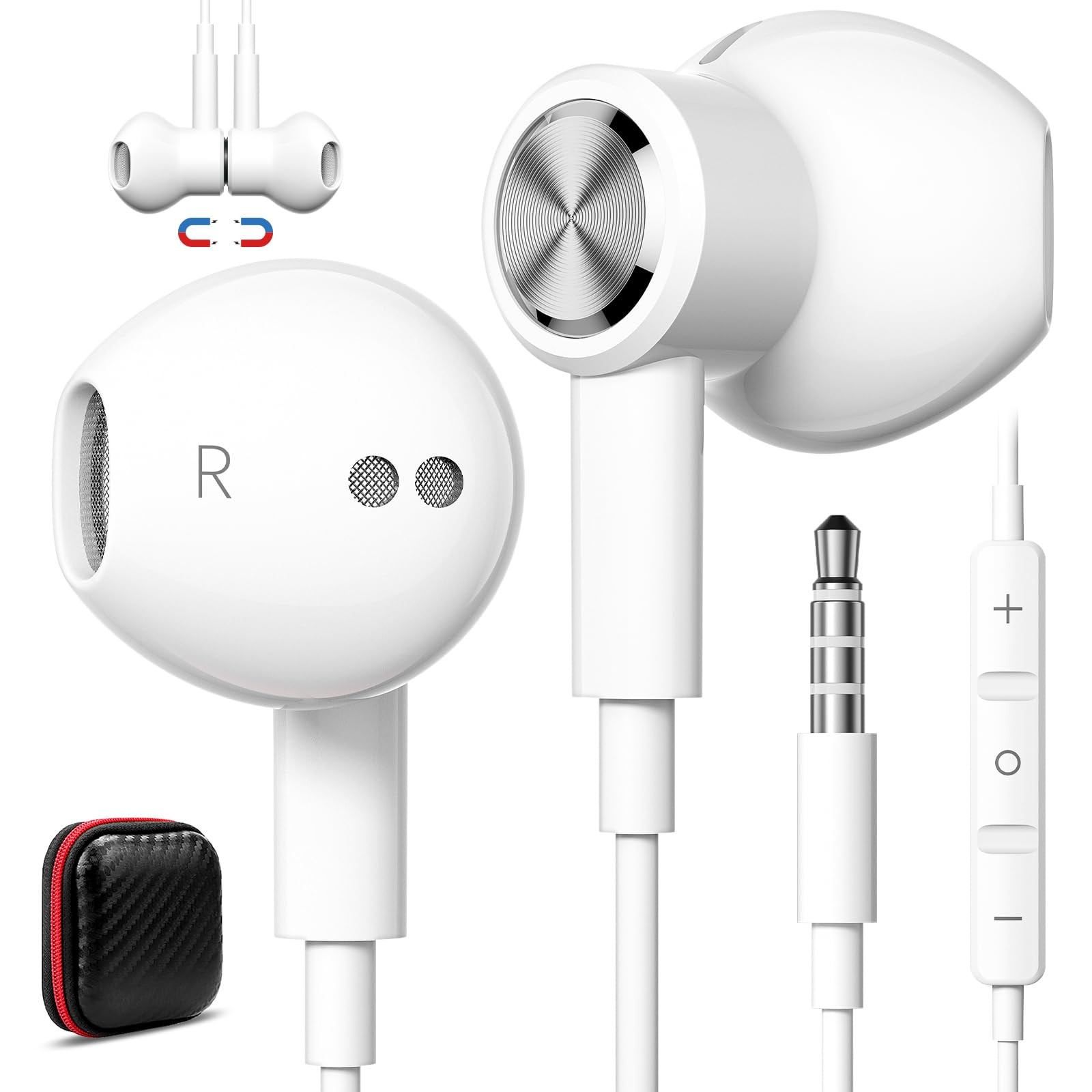 Wired Earbuds 3. 5mm Headphone w/Microphone Volume Control – White