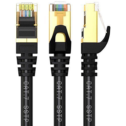 CAT7 U/FTP Gold Plated Shielded Ethernet RJ45 Network Patch Cable Cord 3ft Black