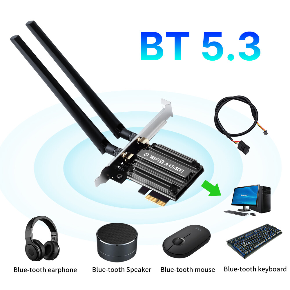AX5400 WiFi 6E PCIe Card for Gaming Desktop 5400Mbps Tri-Band Bluetooth 5.3 6GHz