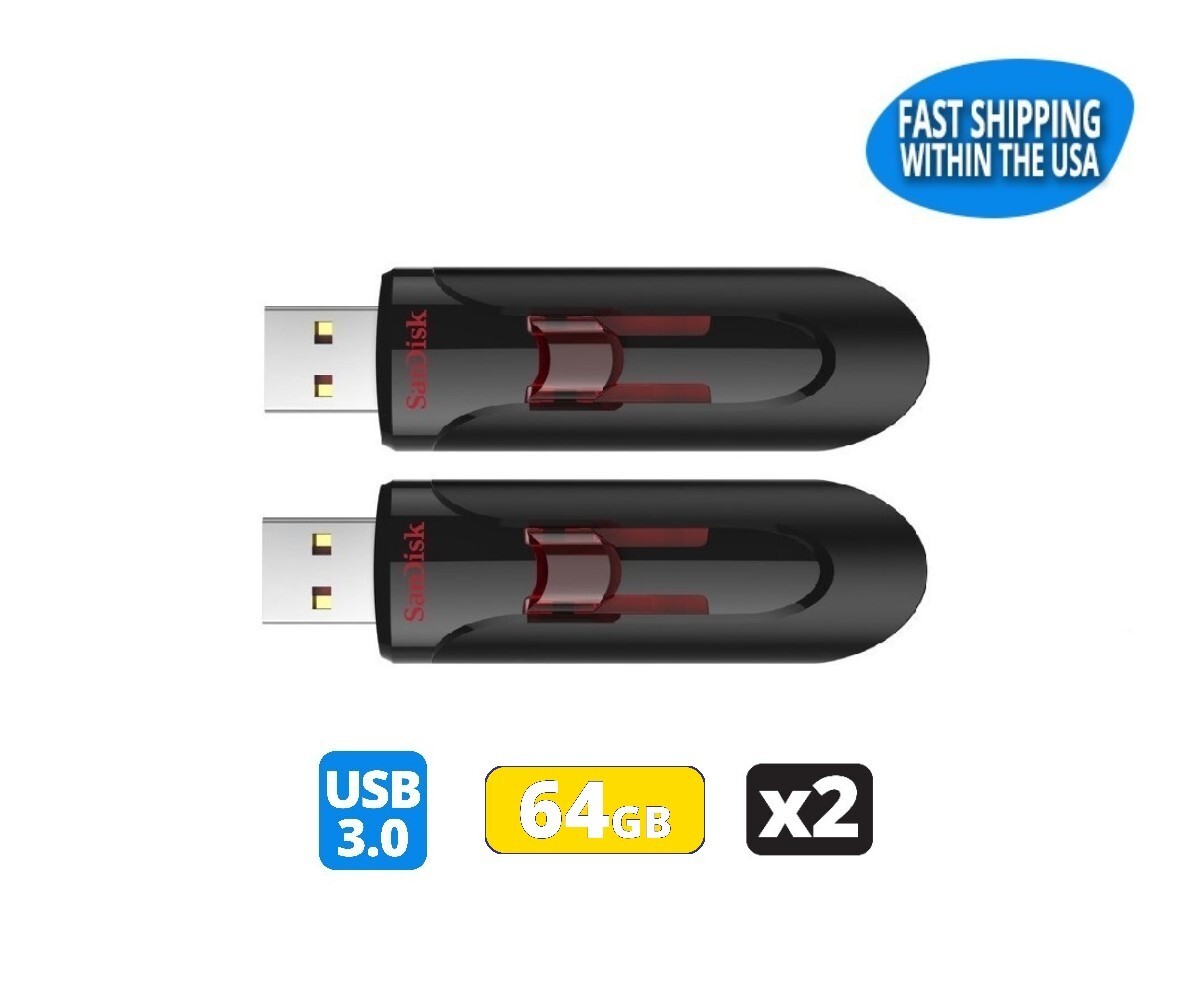 Sandisk Cruzer Glide 64GB 3.0 Flash Drive USB Thumb Drive (2 Pack)