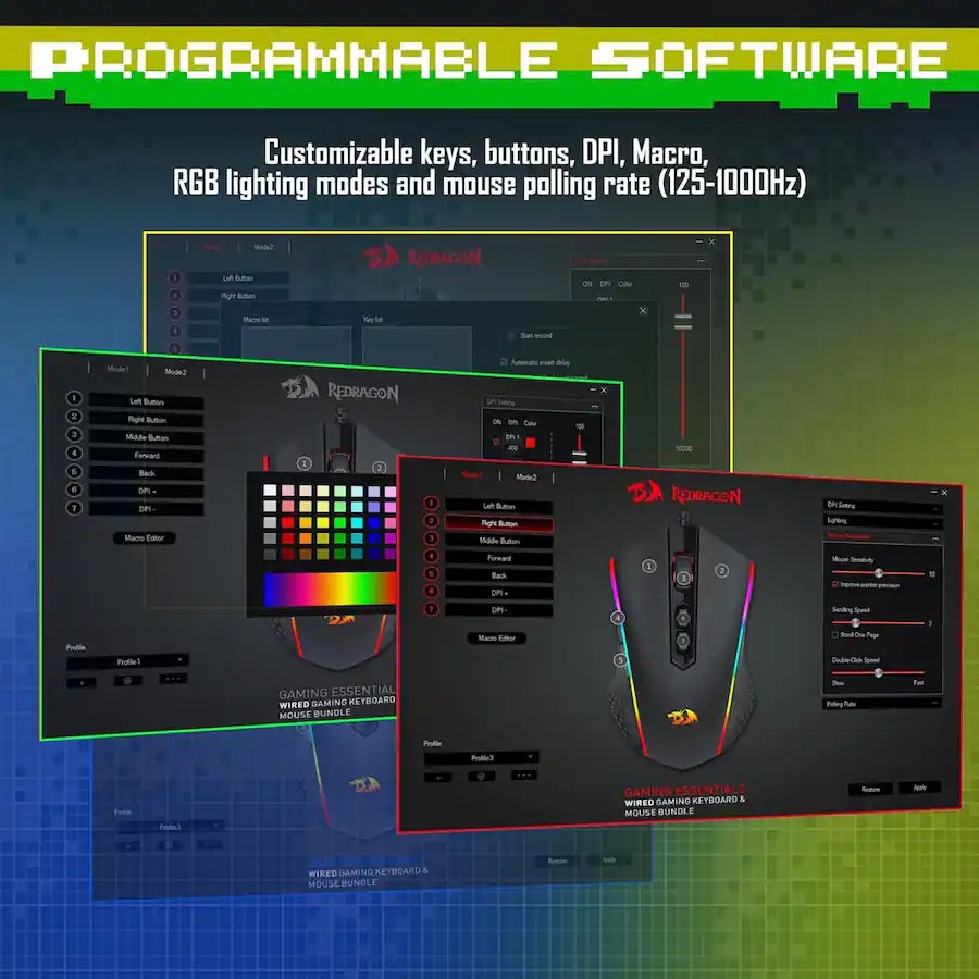 REDRAGON S107-RGB-BA Gaming Keyboard+Mouse Combo,RGB Backlit Keyboard,10000DPI