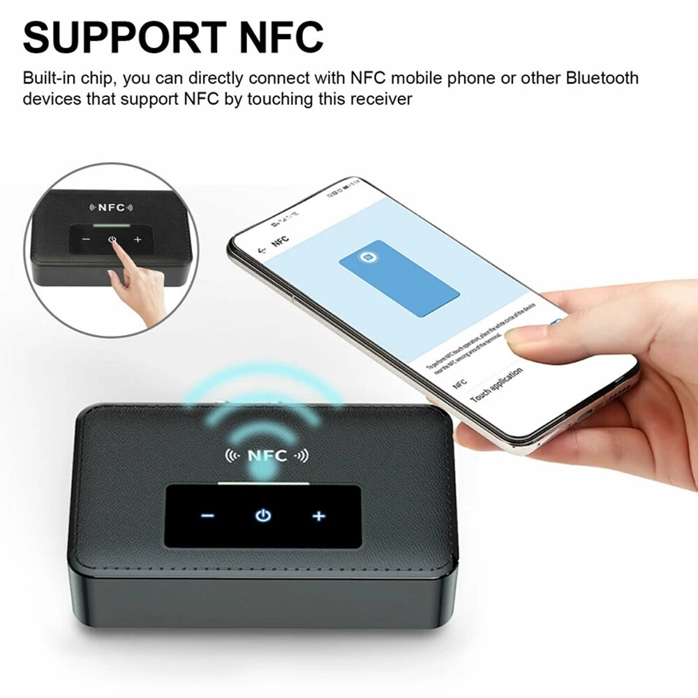 Bluetooth 5.0 Receiver Transmitter Wireless 3.5mm AUX NFC to 2 RCA Audio Adapter