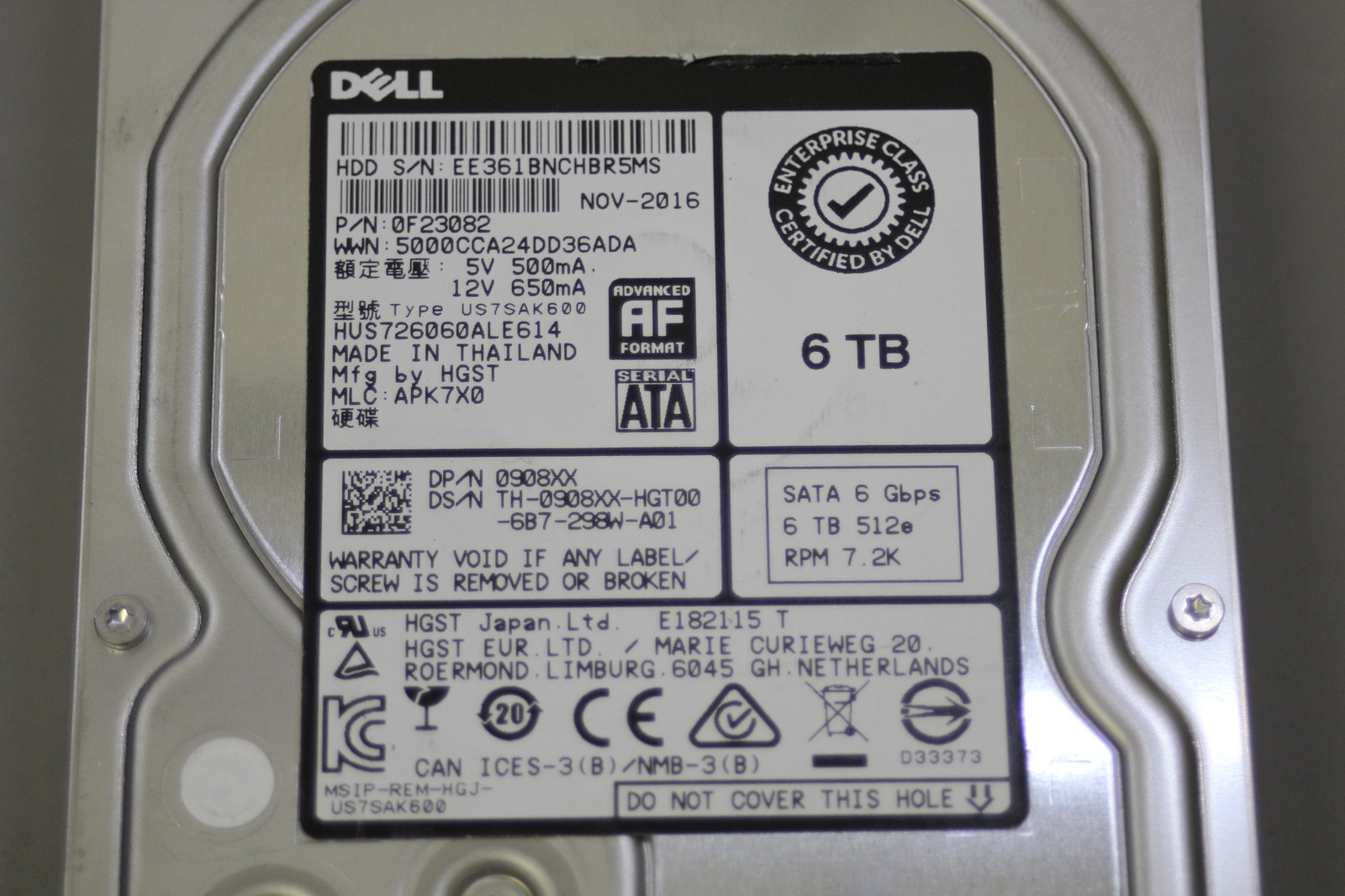 Dell Enterprise Class 6TB 3.5″ SATA HDD Internal Hard Drive HUS726060ALE614