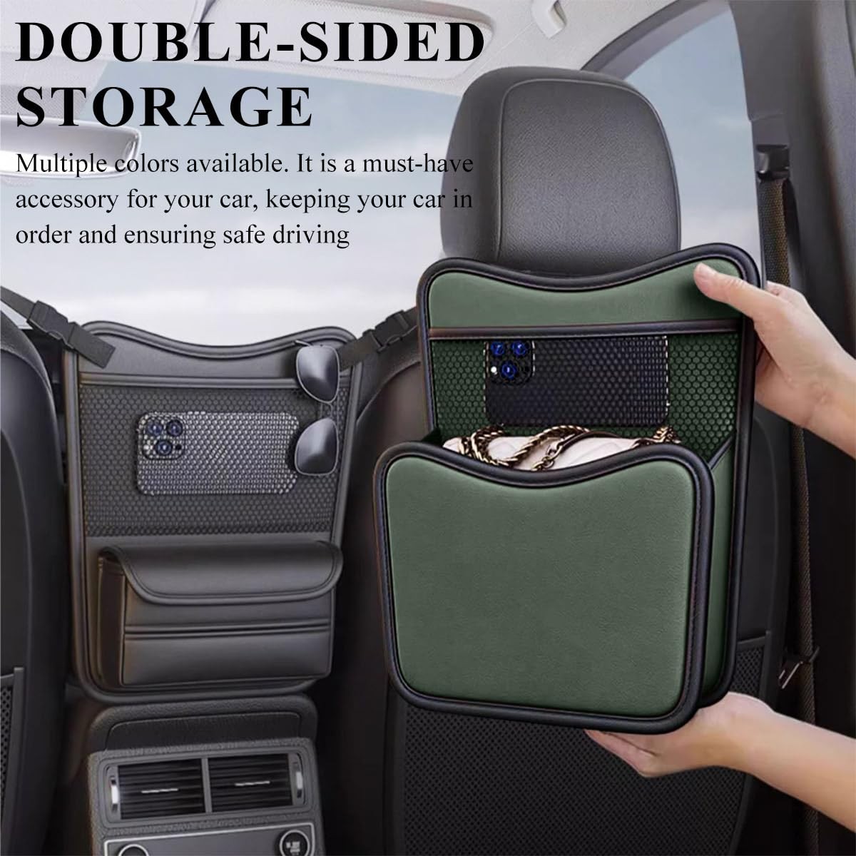 Car Organizer Storage Between Seats, Leather Large Capacity Automobile Handba…