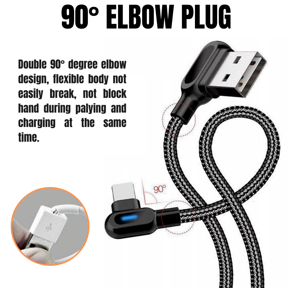 90 Degree USB Data Cable 3/6FT For iPhone 7 8 11 12 13 14 Charger Charging Cord