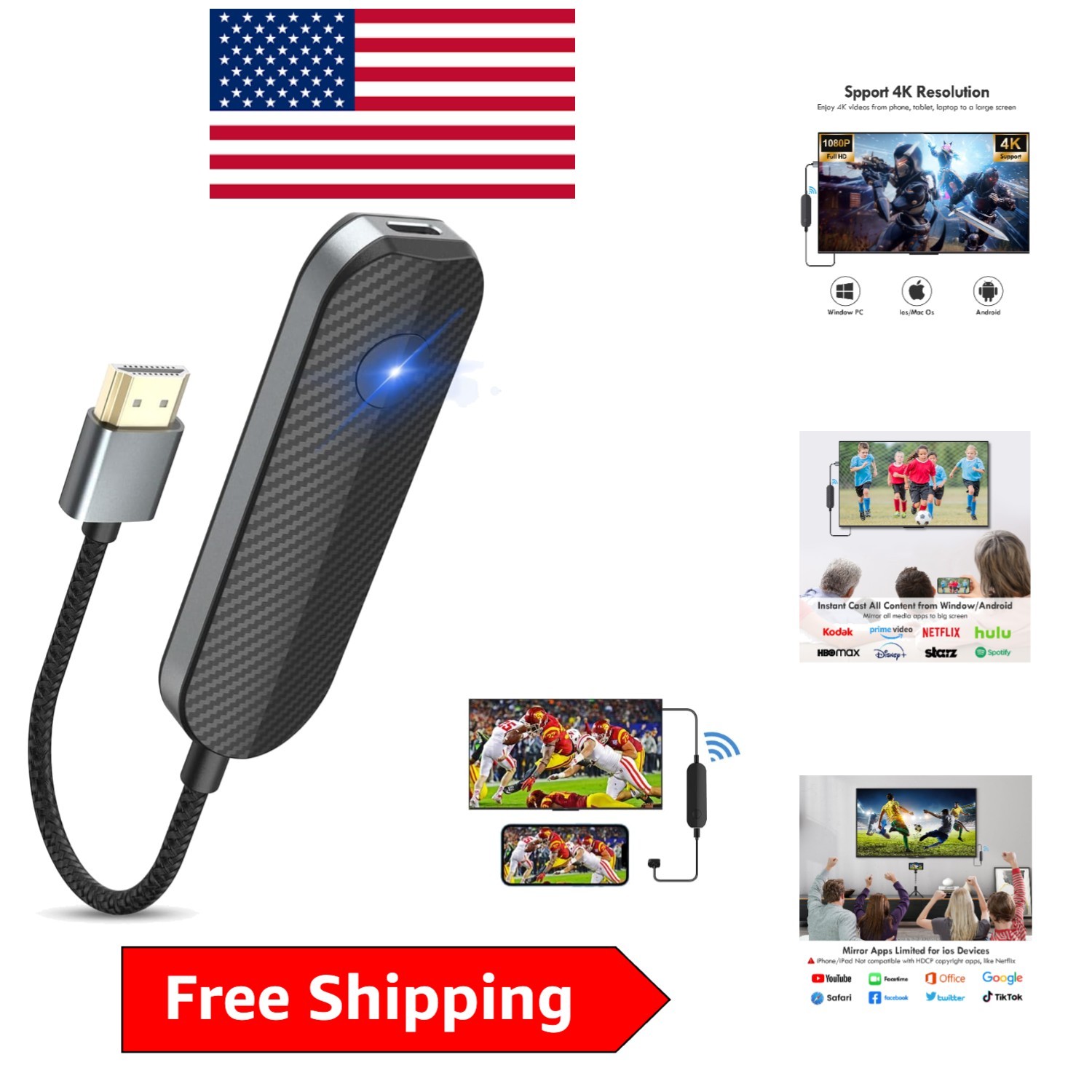 1080P Wireless HDMI Receiver – Compatible with iPhone and Android Devices