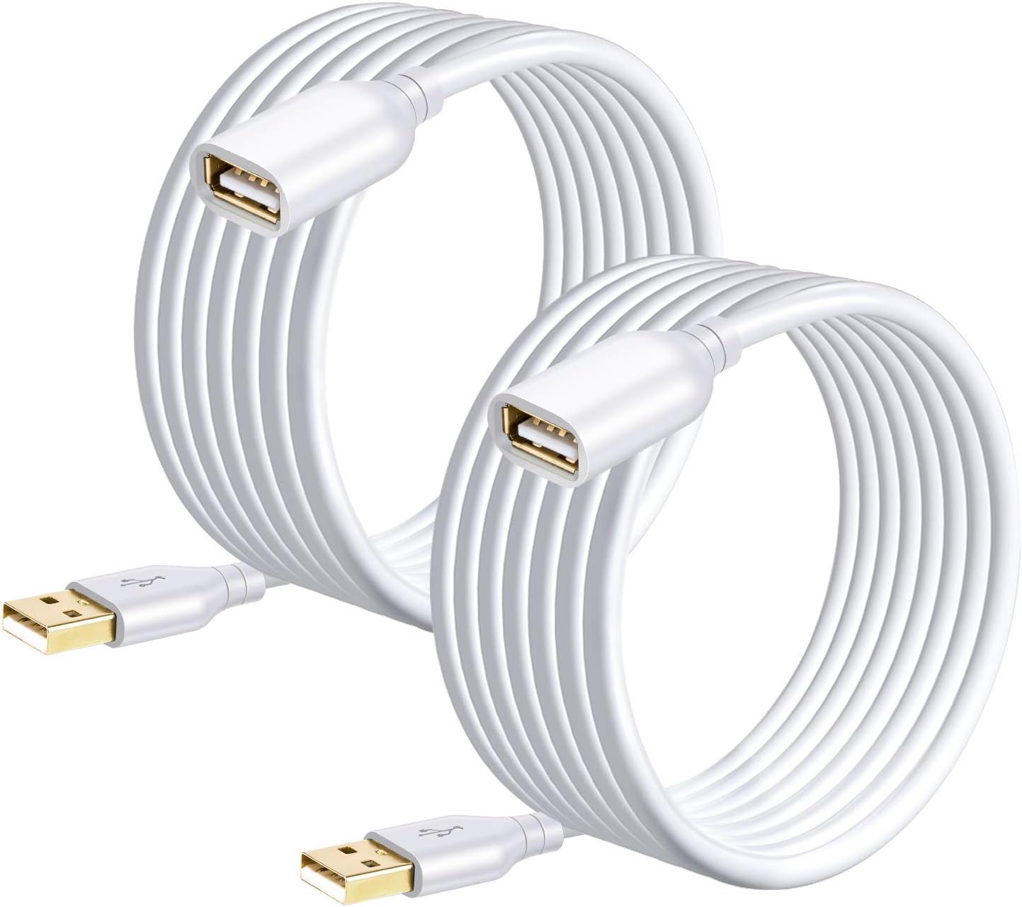 USB Extension Cable White 15ft, 2 Pack USB 2.0 Extender Cable Type A Male to A F