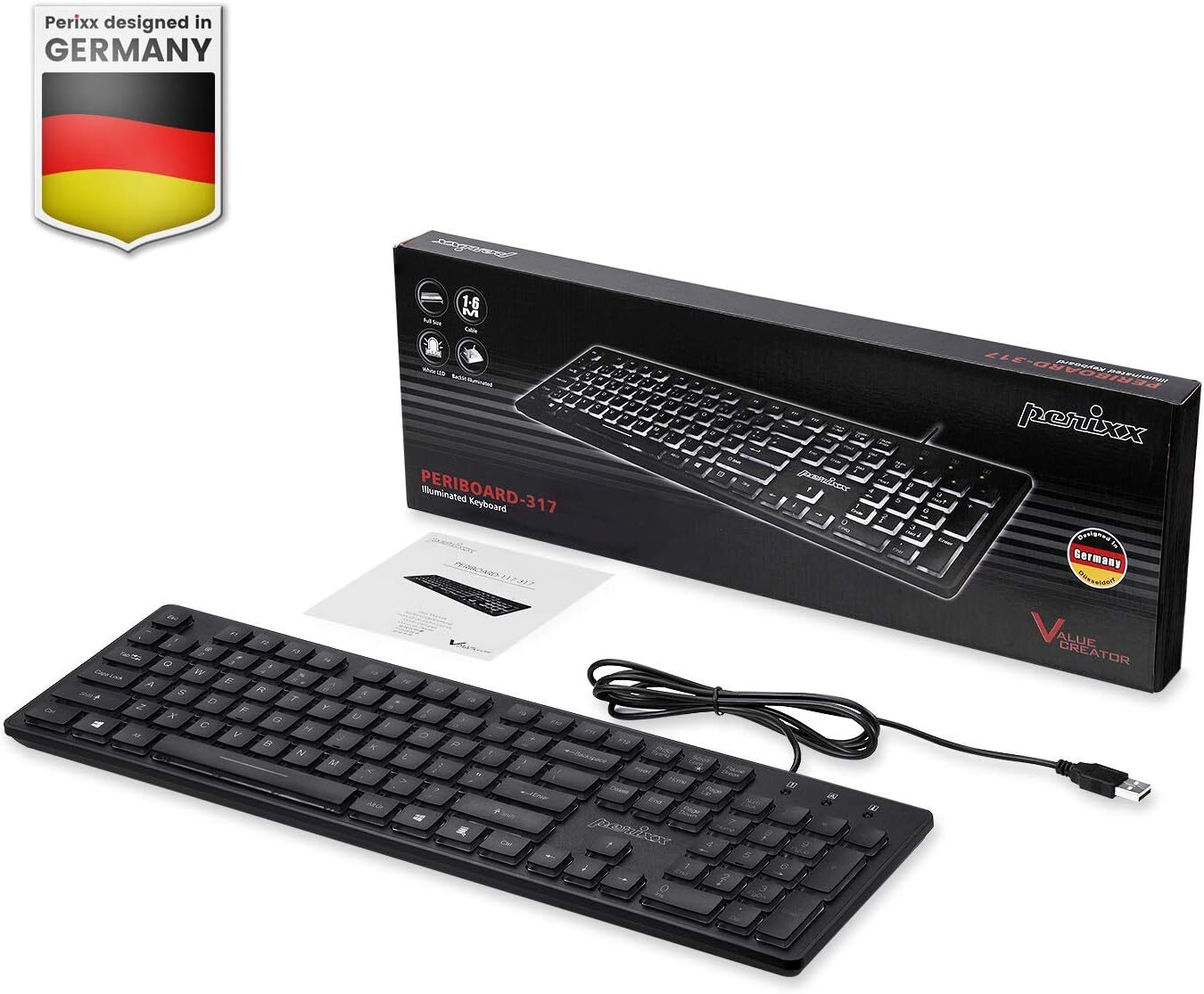 Large Print Letters Computer Keyboard LED Lighted White Backlit Full Size Key PC