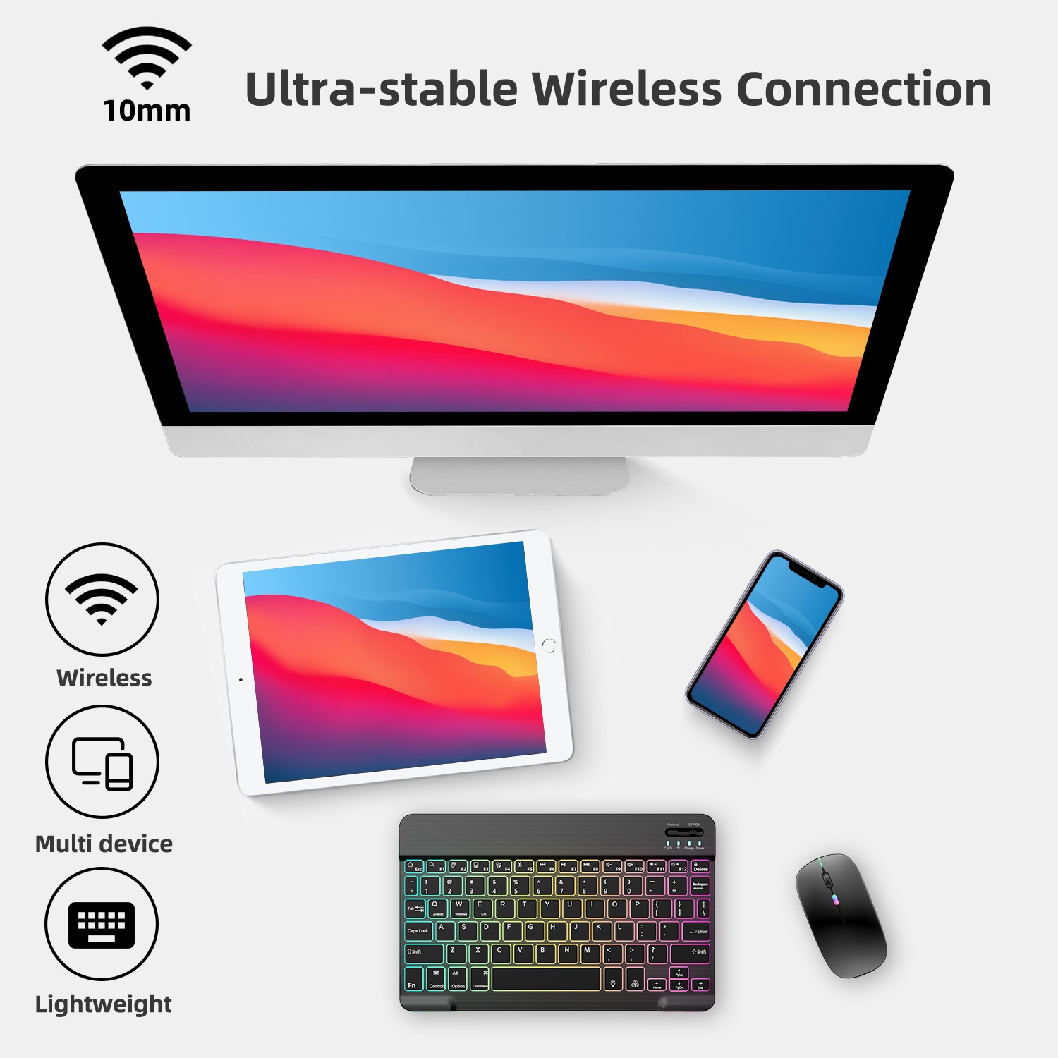 RGB Wireless Backlit Gaming Keyboard and Mouse Set USB Rechargeable – 7 Colors