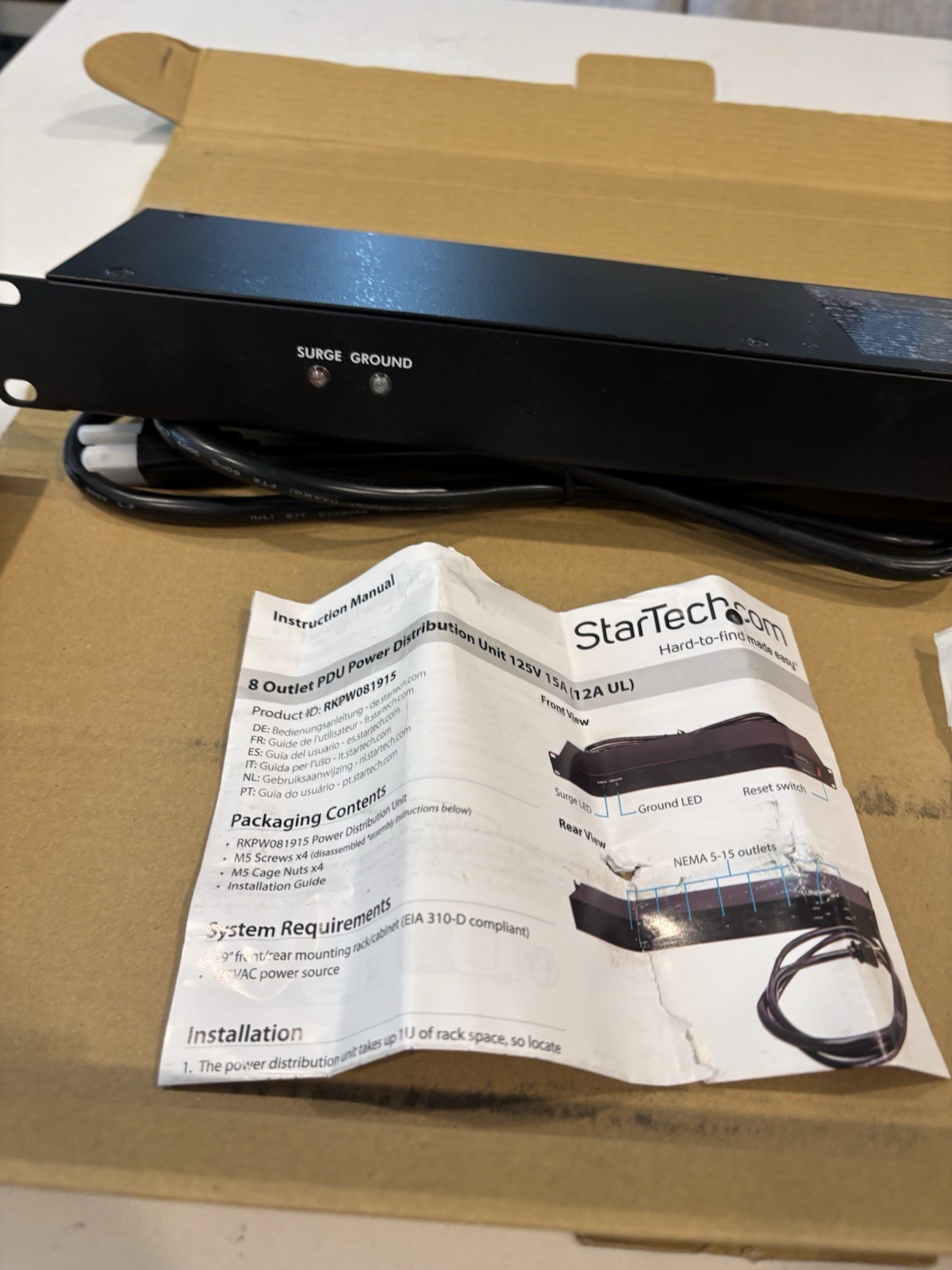 StarTech.com RKPW081915 Rackmount PDU with 8 Outlets with Surge Protection – 19