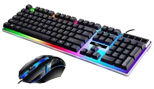 Wired Gaming Keyboard and Mouse Set RGB LED Rainbow Backlit for Computer Desktop