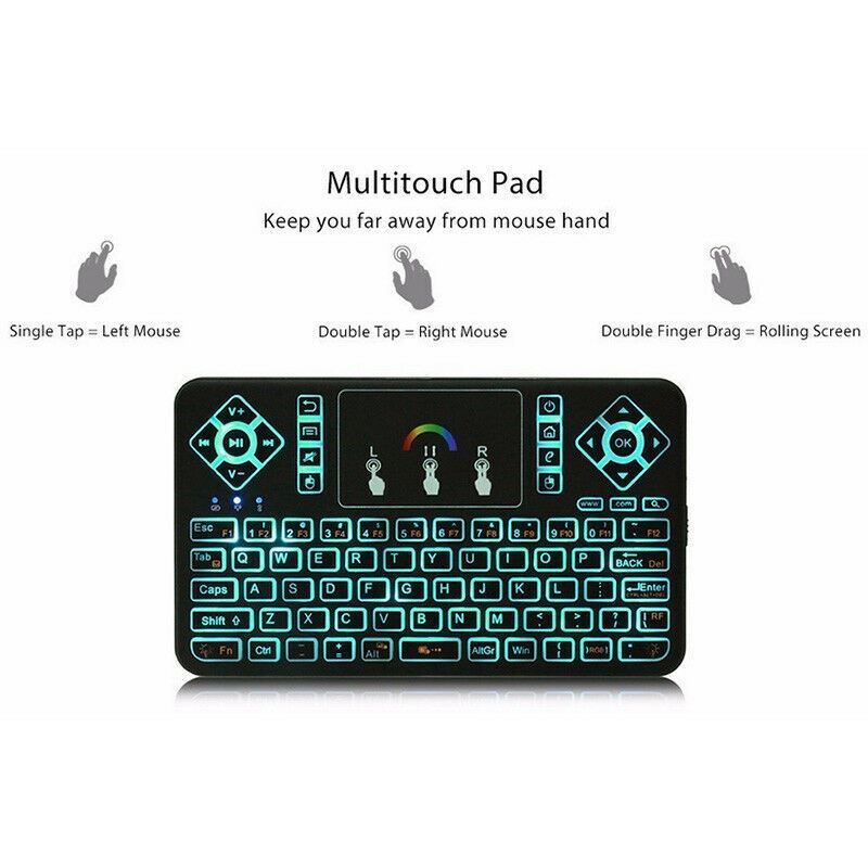Mini 7 Color Backlit Handheld 2.4 USB Wireless Keyboard Keypad Fly Mouse Remote